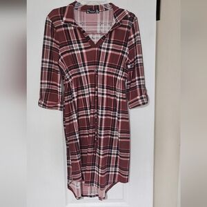 Derek Heart Red Plaid Asymmetrical Shirt Dress